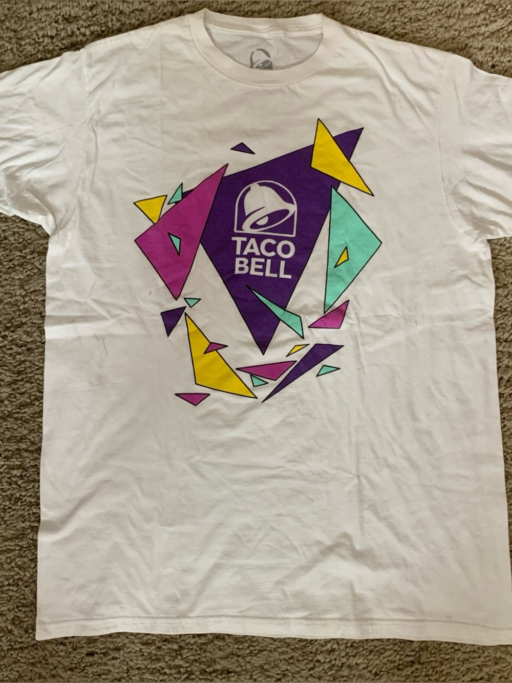 Taco Bell T-Shirt Mens Large White Retro 90s Geometric Graphic Ripple Junction